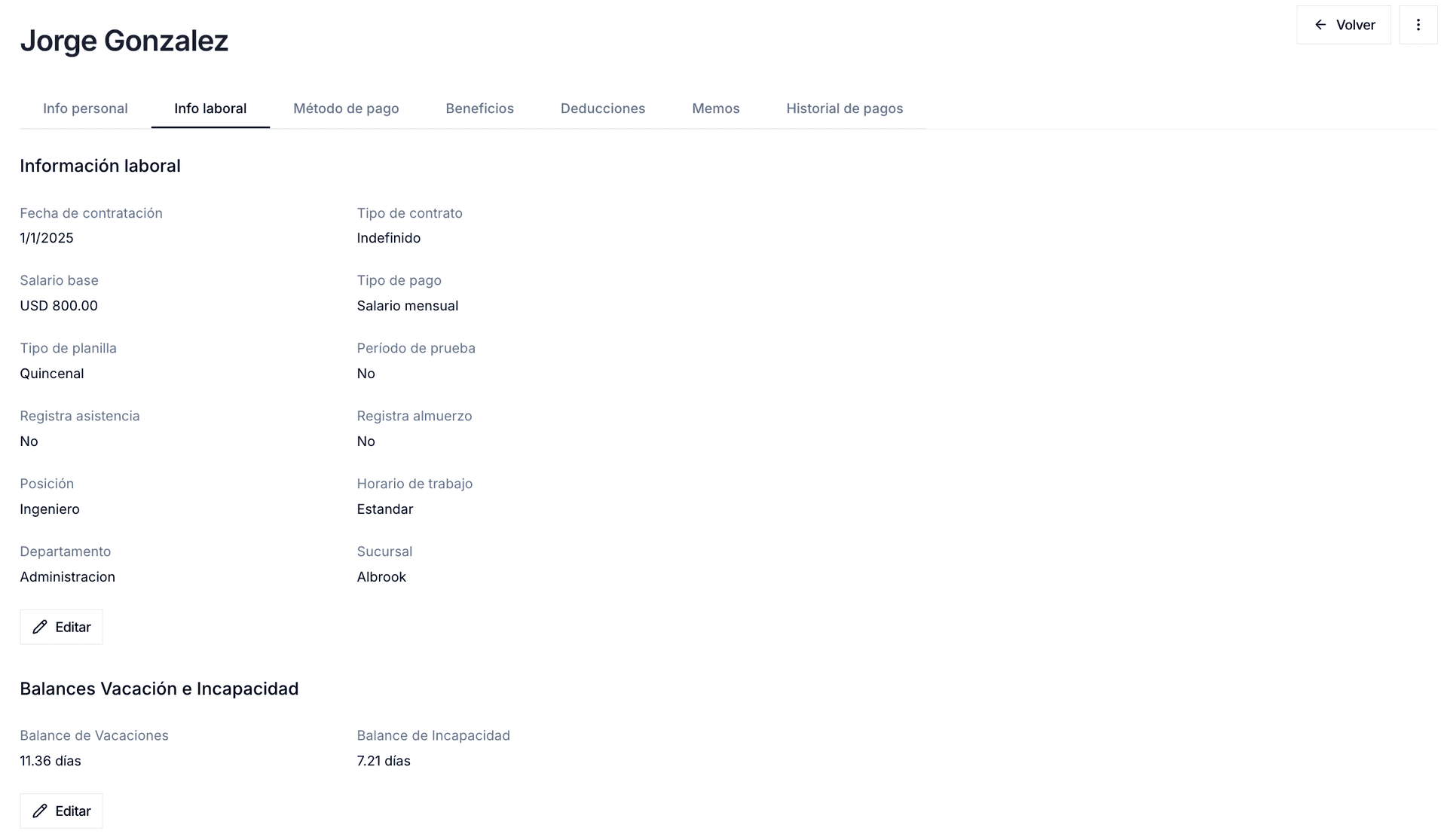 Detalle de empleado en Saldo