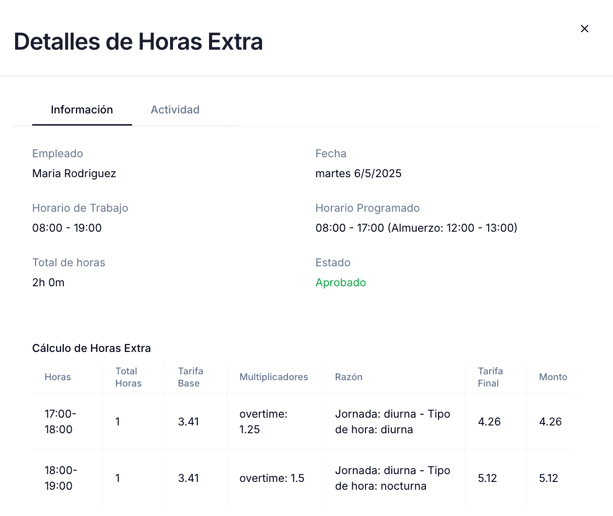 Detalle de asistencia en Saldo